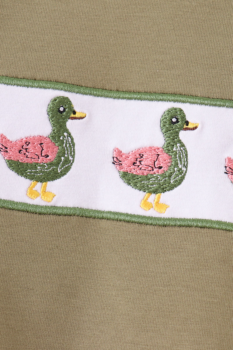Green Mallard Ducks Embroidery Boy Pants Set Honeydew