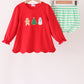 Red Gingerbread Tree Embroidery Scalloped Girl Bloomer Set Honeydew