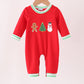 Red Gingerbread Tree Embroidery Boy Romper Honeydew
