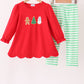 Red Gingerbread Tree Embroidery 2 Pc Pants Set Honeydew