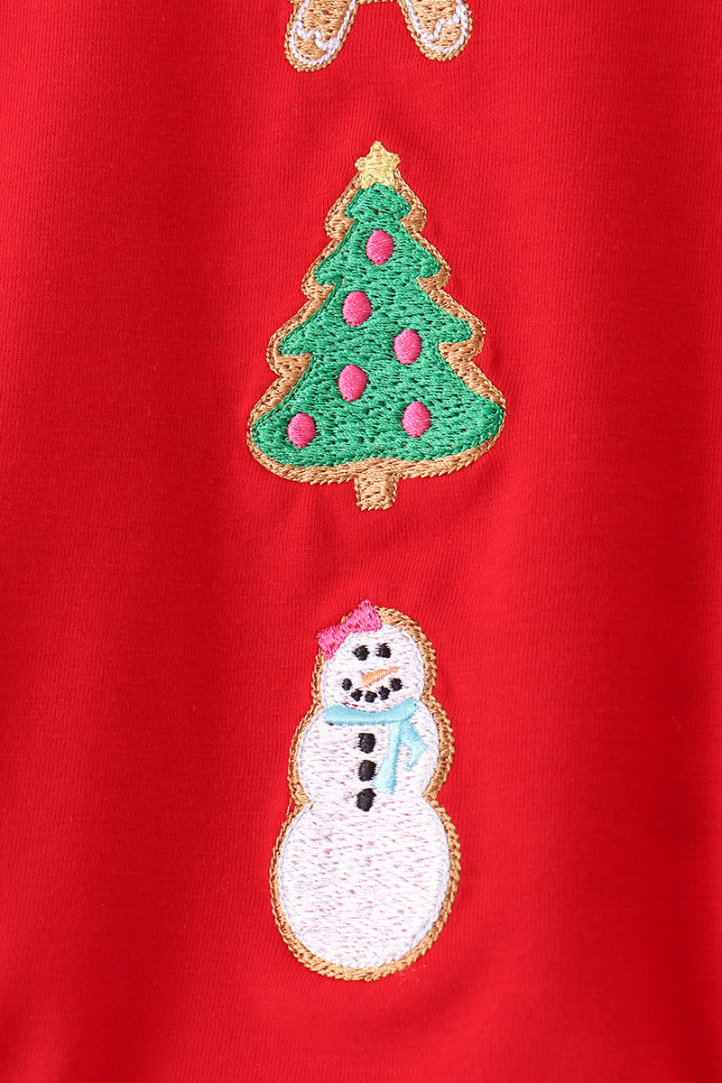 Red Gingerbread Tree Embroidery 2 Pc Girl Bubble Set Honeydew