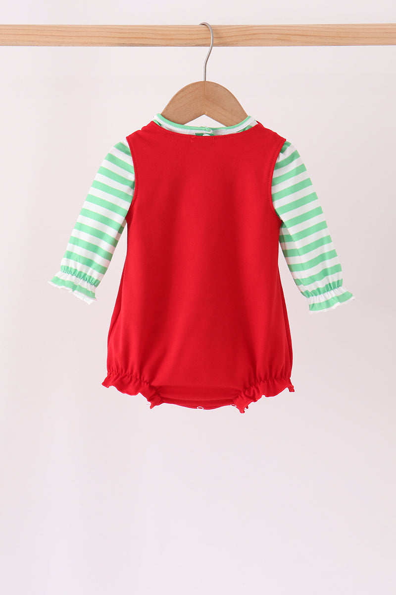 Red Gingerbread Tree Embroidery 2 Pc Girl Bubble Set Honeydew