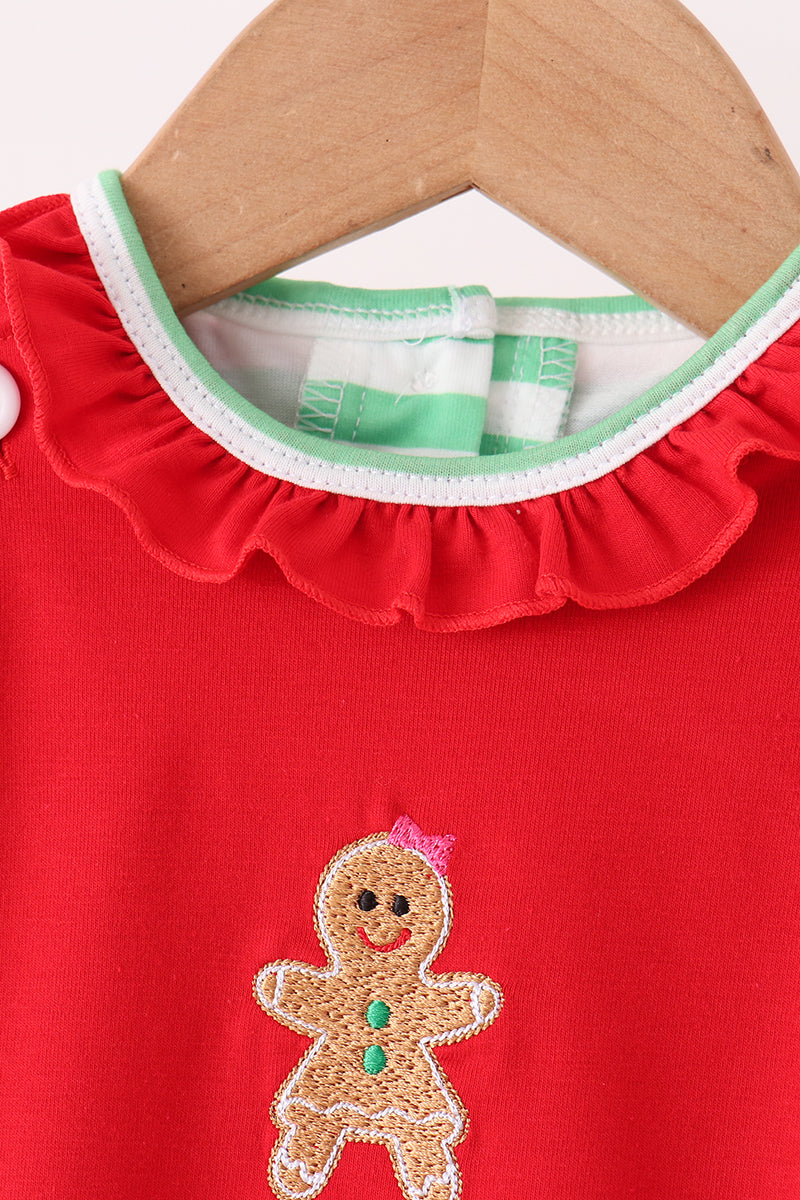 Red Gingerbread Tree Embroidery 2 Pc Girl Bubble Set Honeydew