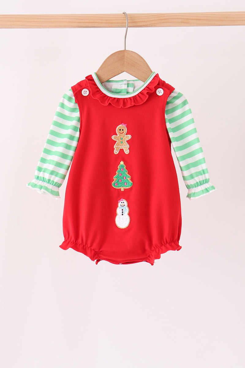 Red Gingerbread Tree Embroidery 2 Pc Girl Bubble Set Honeydew
