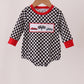 Black Race Car Embroidery Checkered Boy Bubble Honeydew