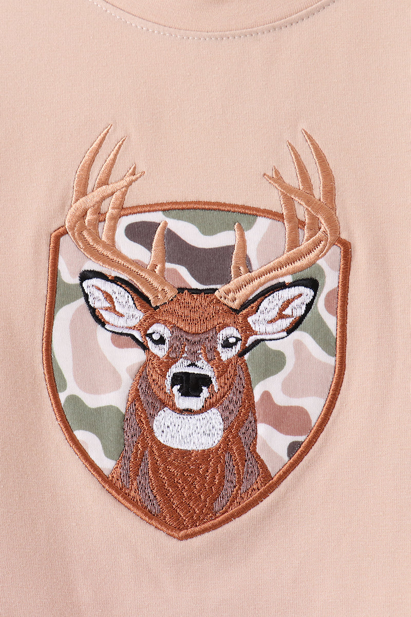 Tan Camo Deer Applique Boy Pants Set Honeydew