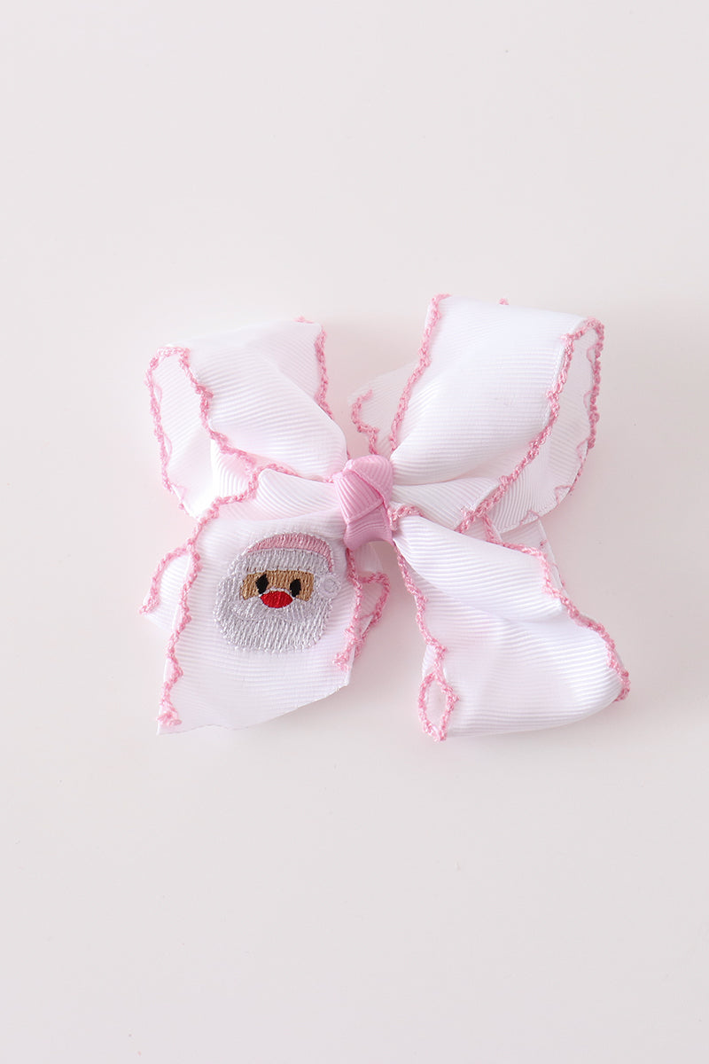 Pink Santa Claus Embroidery Crotchet Edge Alligator Clip Hair Bow Honeydew