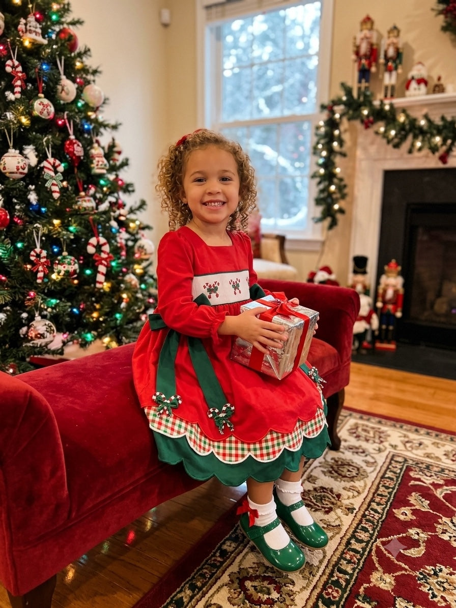 Hand Smocked Red Candy Cane Dress Ambabie