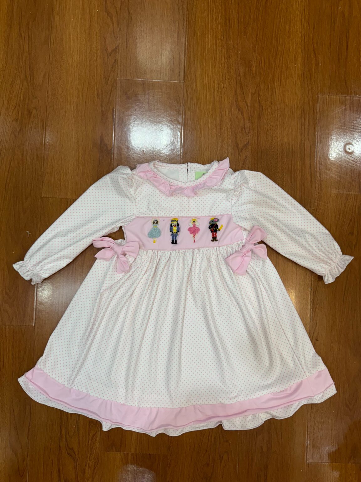 Hand French Knot White Polka Dots Nutcracker Dress Ambabie