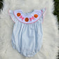 Blue Striped Orange French Knot Pumpkin Girl Romper Honeydew