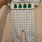 Green Christmas Tree Embroidery Boy Romper Honeydew