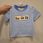 Blue construction trucks embroidery stripe boy top Honeydew