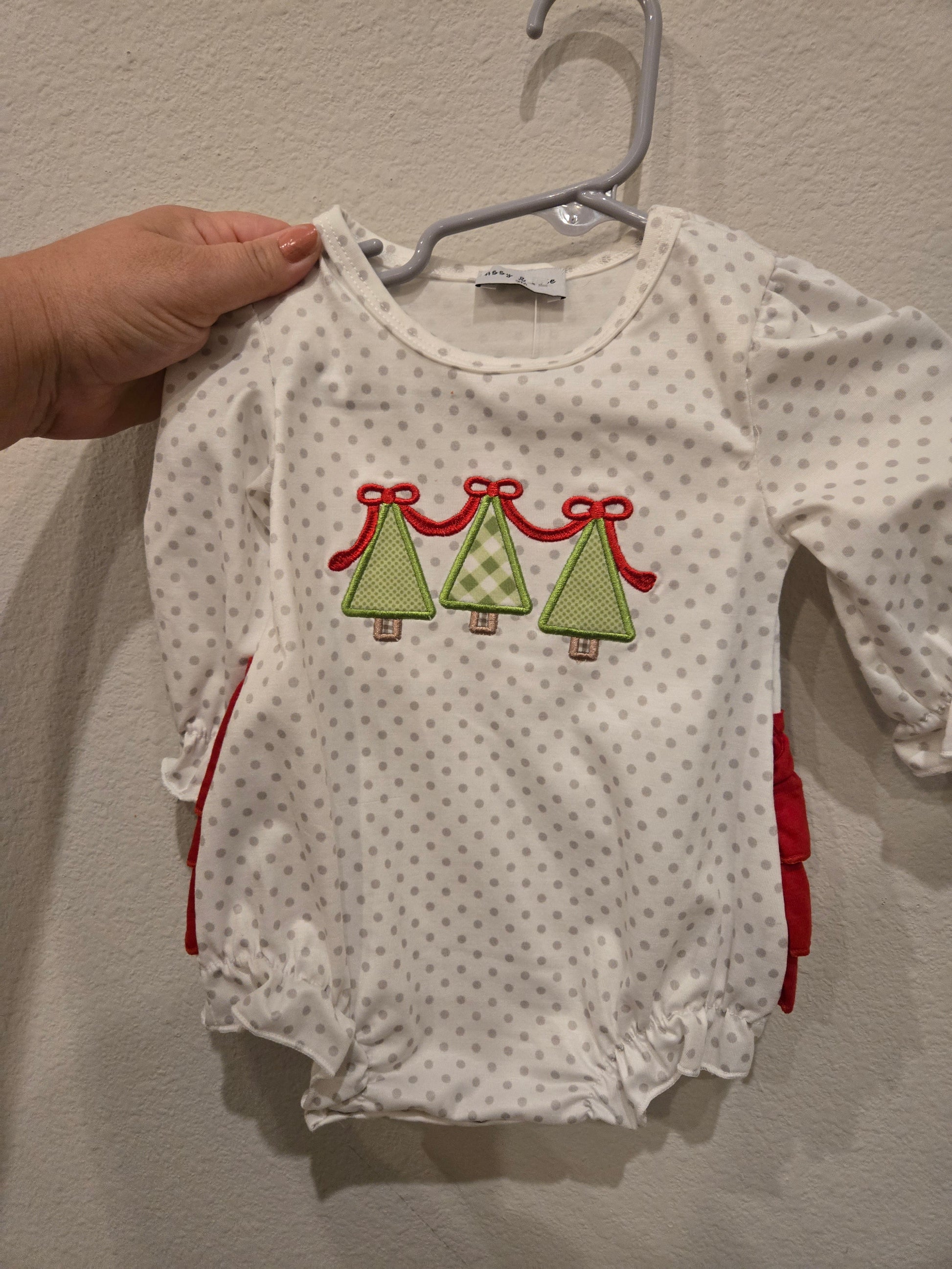 Red Christmas Tree Applique Girl Bubble Honeydew