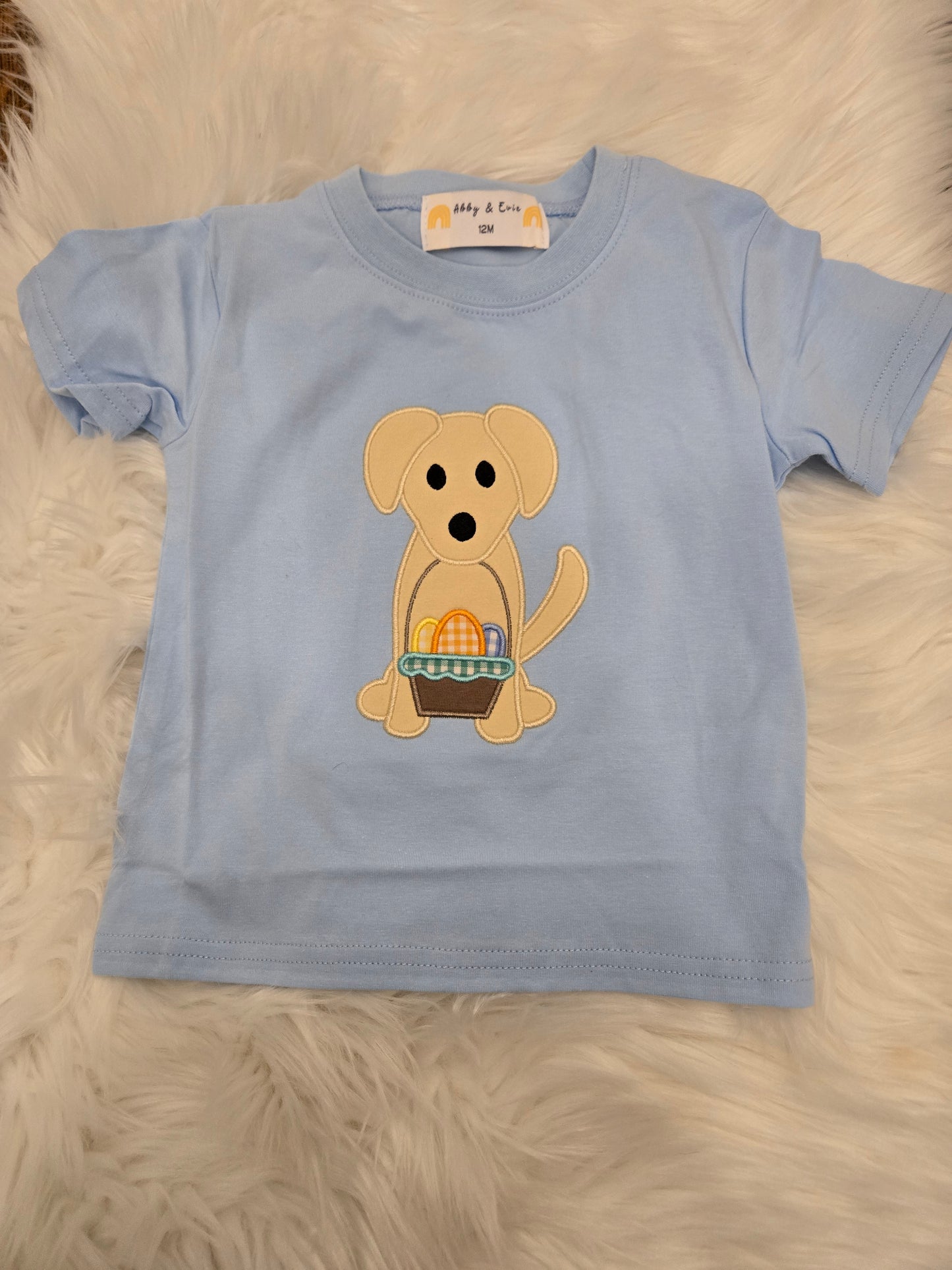 Premium Blue Dog Easter Applique Boy Top