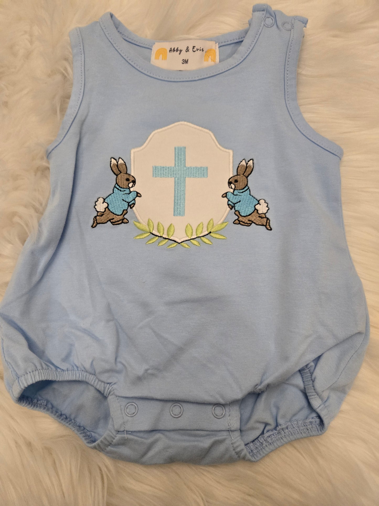 Blue Easter Cross Embroidery Bunny Boy Bubble