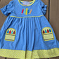 Blue Crayon Embroidery Short Sleeve Dress Honeydew
