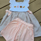 Brown seersucker Starfish Shells Embroidery 2 Pc Girl Set Honeydew