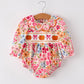 Fall Colorful Collared Floral Smocked Pumpkin Embroidered Girl Romper Rylee Faith