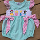 Blue Mint Princess Embroidery Gingham Bow Bubble Honeydew