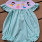 Blue Mint Princess Smocked Gingham Bubble Honeydew