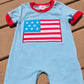 Patriotic Flag Applique Boy Romper Honeydew