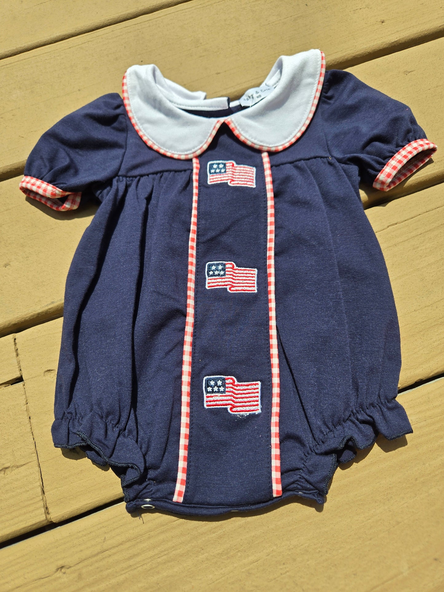 Navy Flag Embroidery Girl Bubble Honeydew