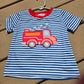 Blue Stripe Fire Truck Applique Boy Top Honeydew