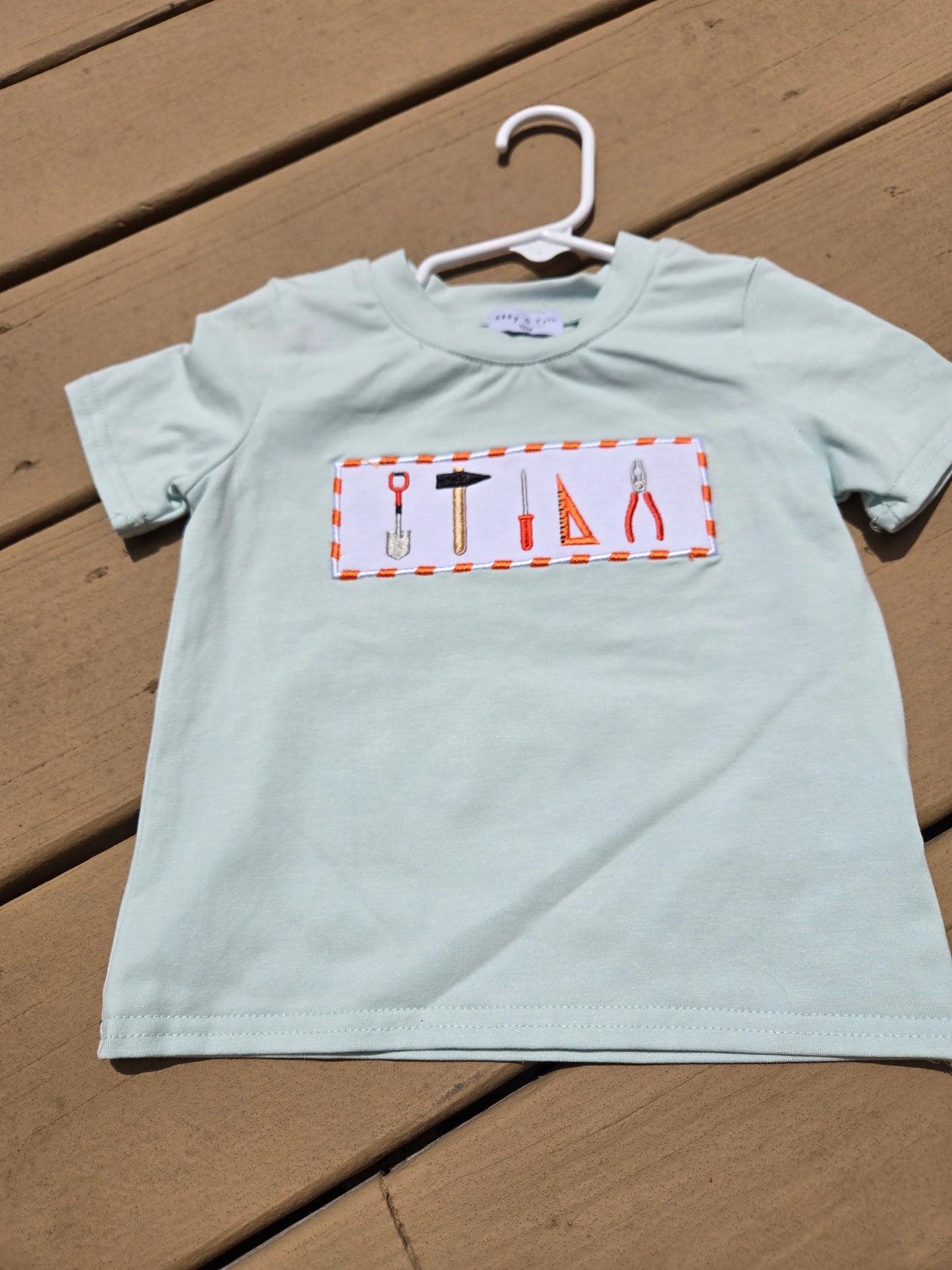Blue Tool Embroidery Boy Top Honeydew