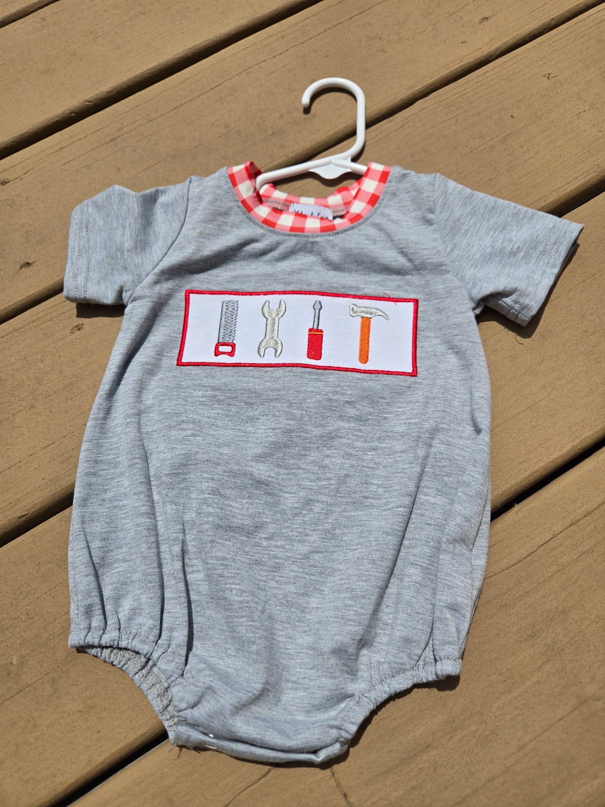 Grey Tool Embroidery Boy Bubble Honeydew