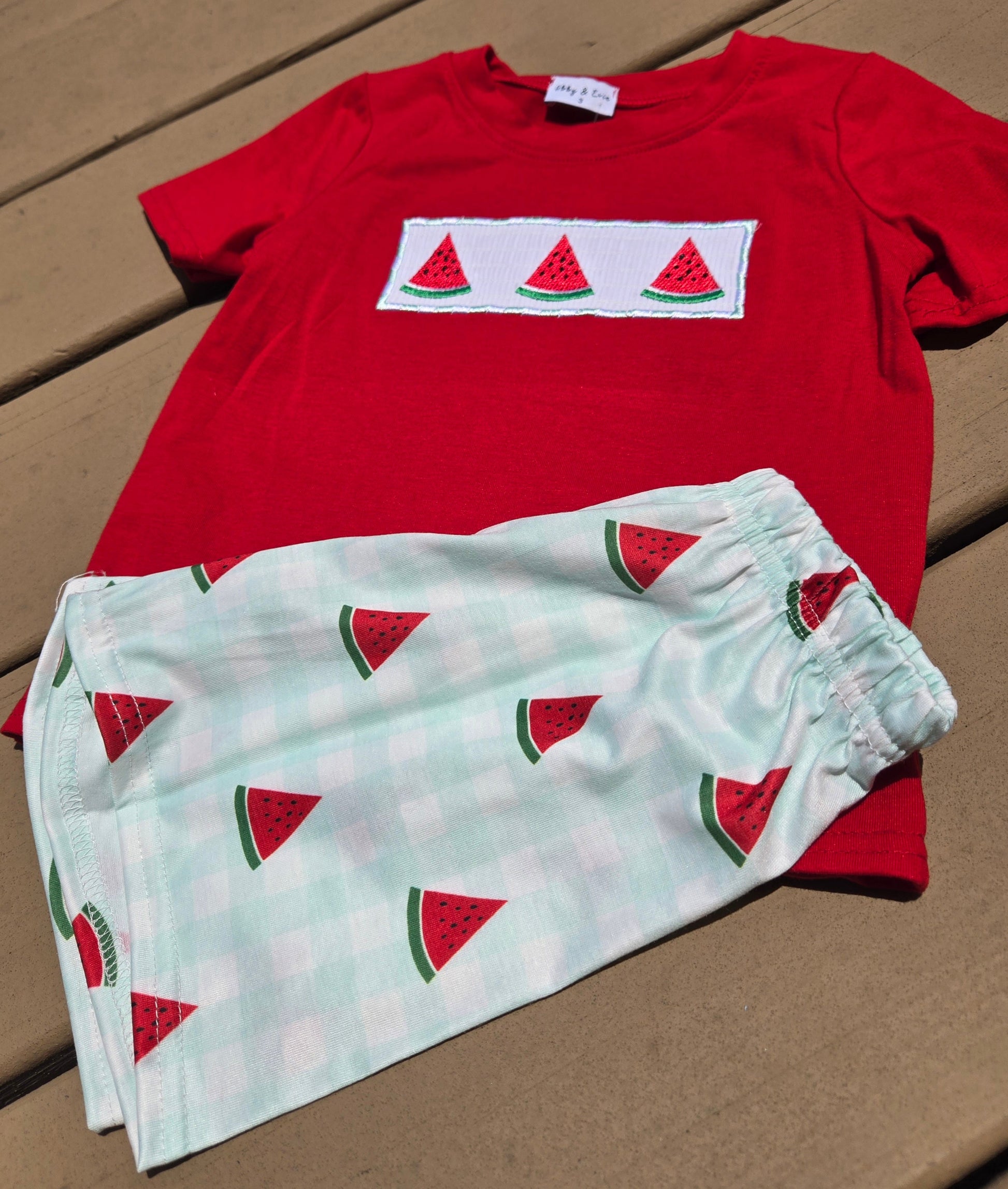 Red Embroidery Watermelon Smocked Boy Set Honeydew