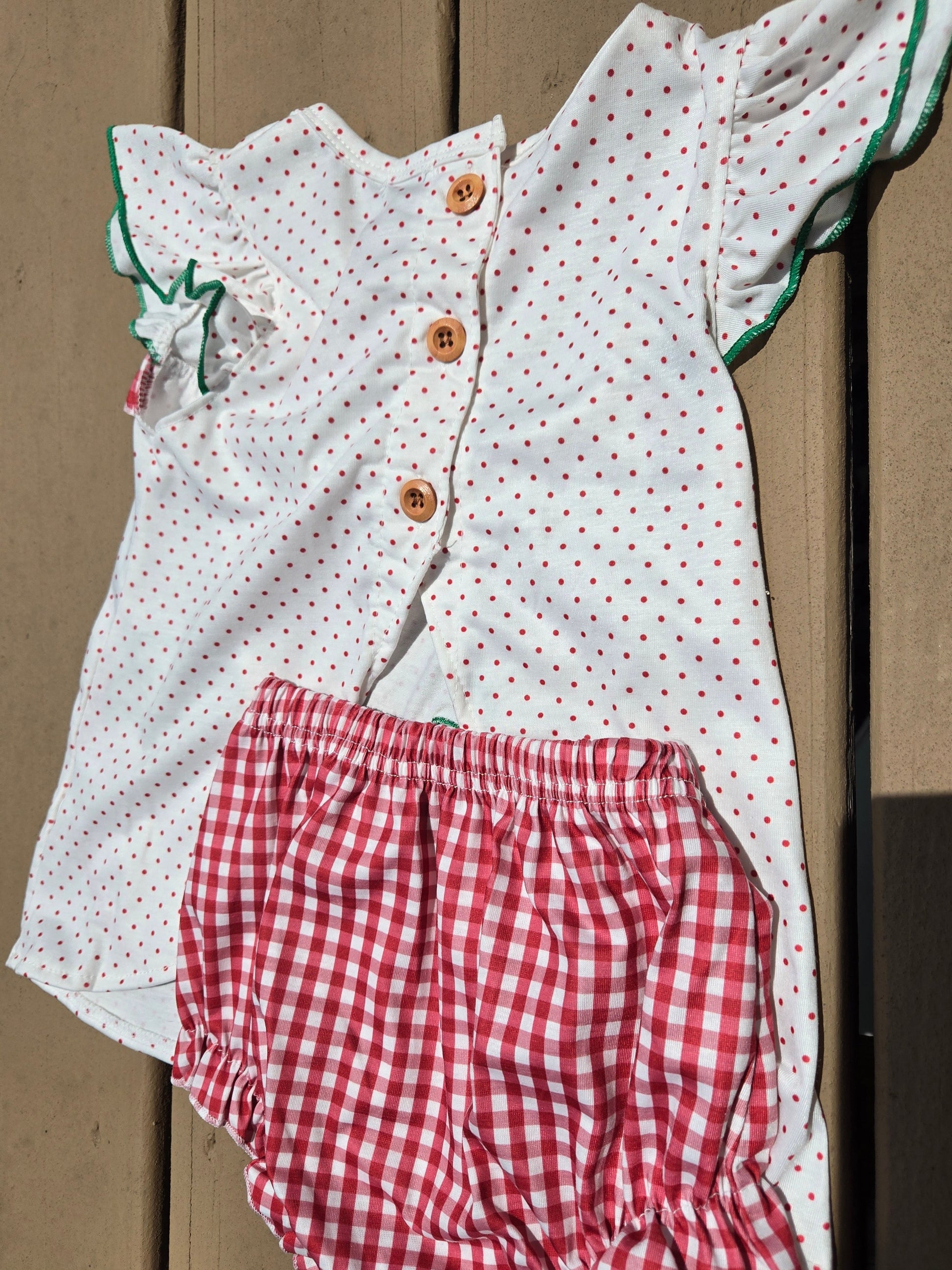 Red Dot Strawberry Embroidery Girl Bloomer Set Honeydew