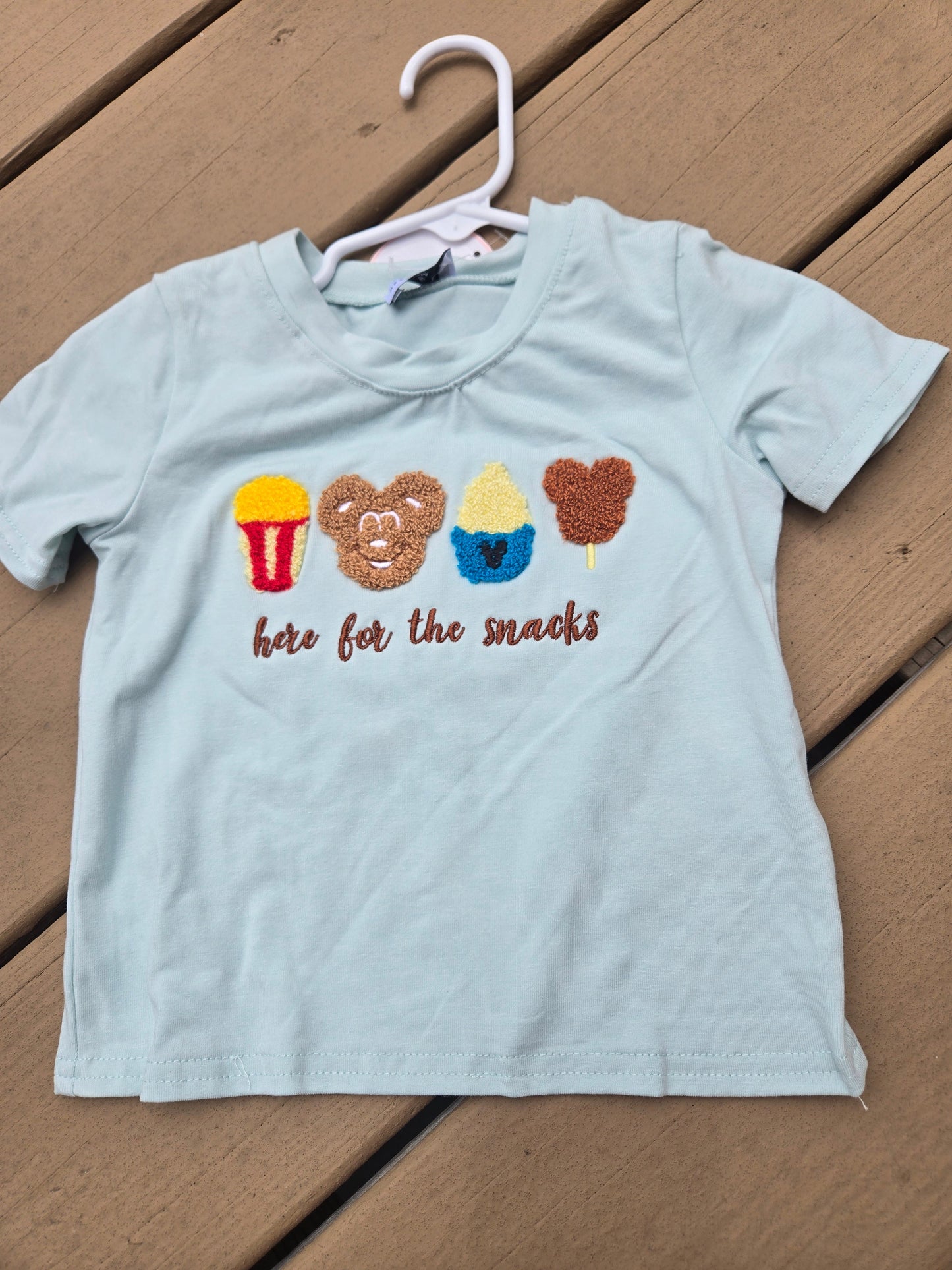 Here for the snacks french knot shirt Honeydew