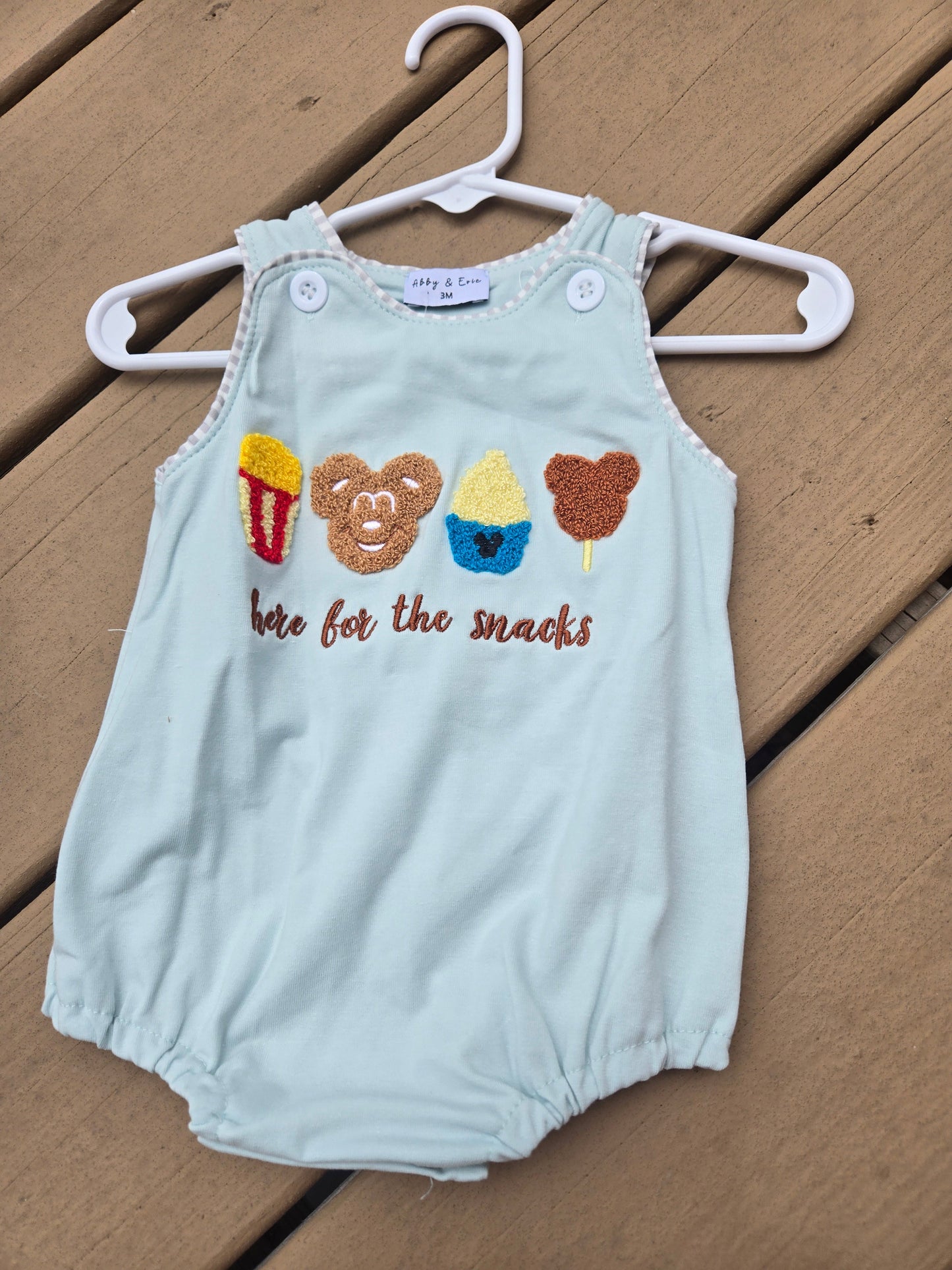 Here for the snacks french knot boy romper Honeydew