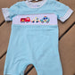 Blue Fire Truck Police Car Smocked Embroidery Boy Romper Honeydew
