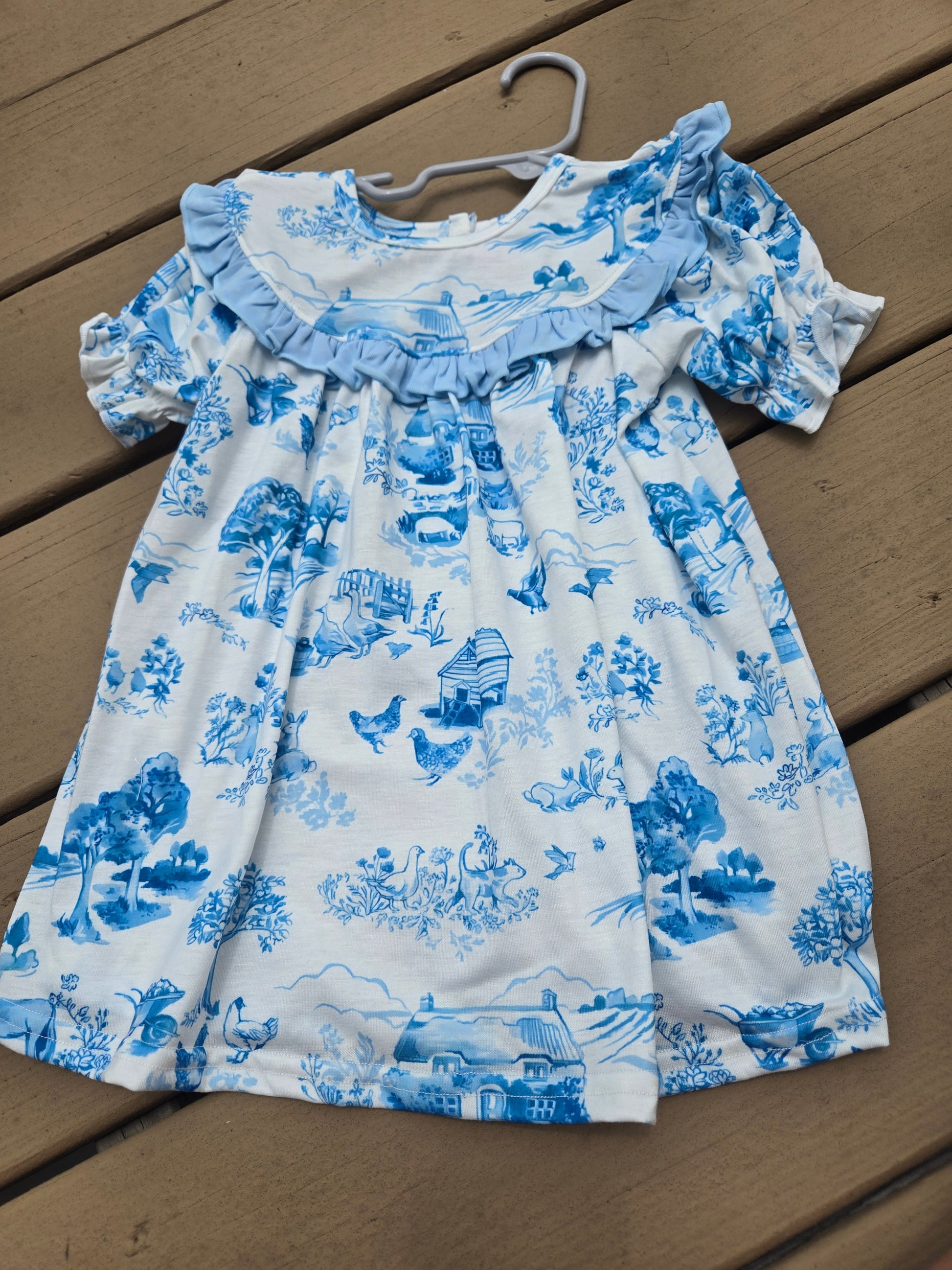 Blue Farm Print Dress Honeydew
