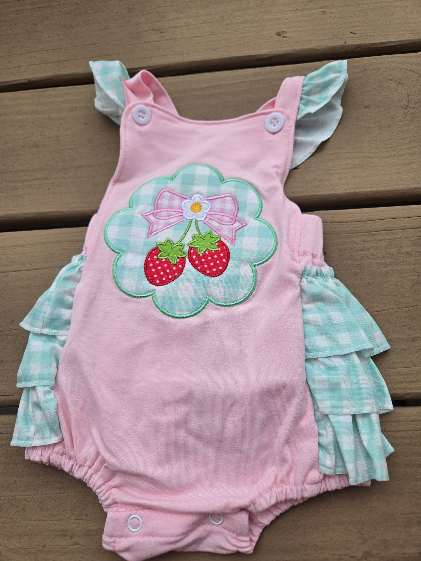 Pink Strawberry Ruffle Girl Romper Honeydew