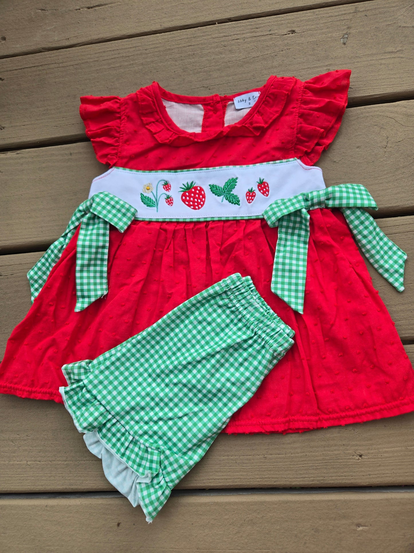 Red Strawberry Swiss Dot 2 Pc Girl Set Honeydew