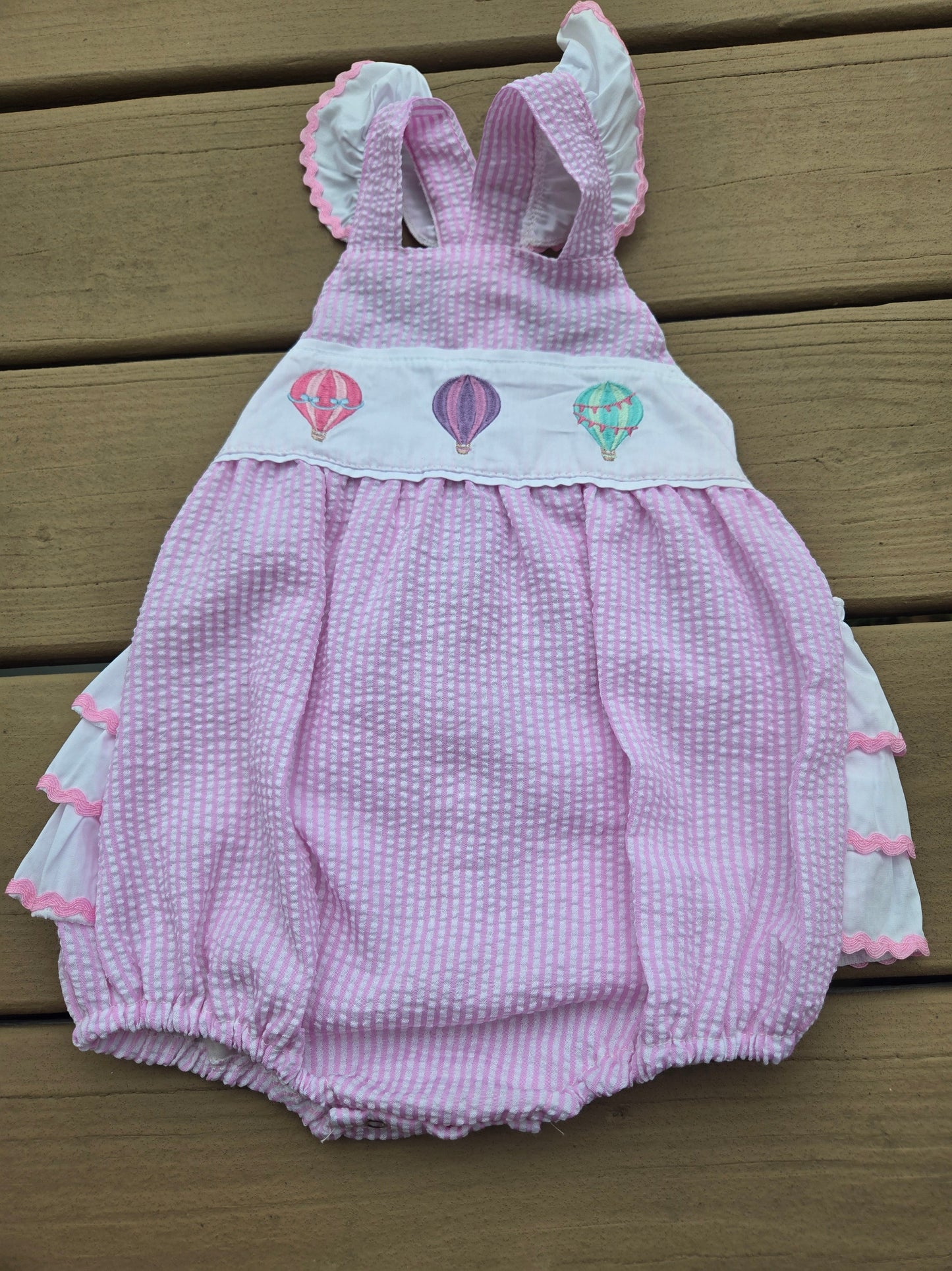 Pink Hot Air Balloon Embroidery Girl Romper Magic Group