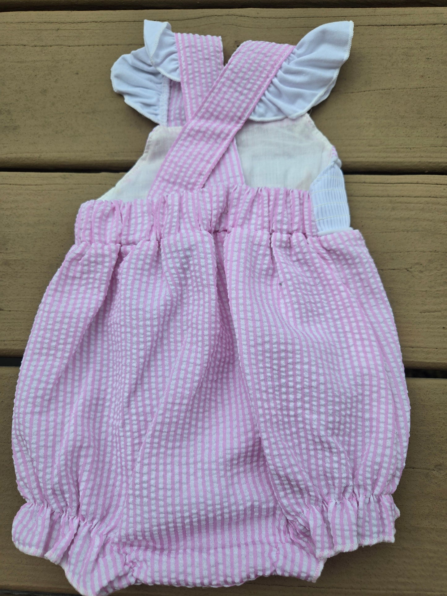Pink Seersucker Sailboat Embroidery Girl Romper Honeydew