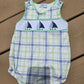 Green Plaid Sailboat Embroidery Boy Romper Honeydew