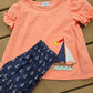 Coral Sailboat Applique Ruffle Girl Shorts Honeydew