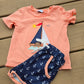 Coral Sailboat Applique Boy Shorts Honeydew
