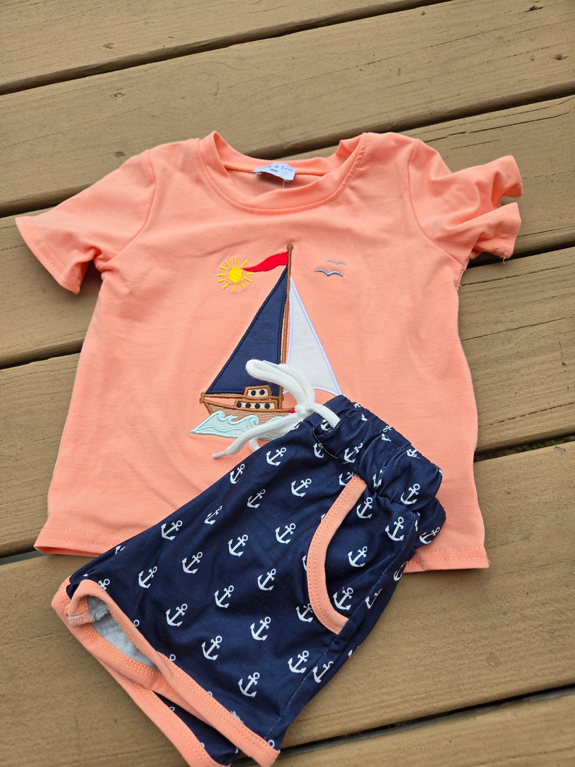 Coral Sailboat Applique Boy Shorts Honeydew