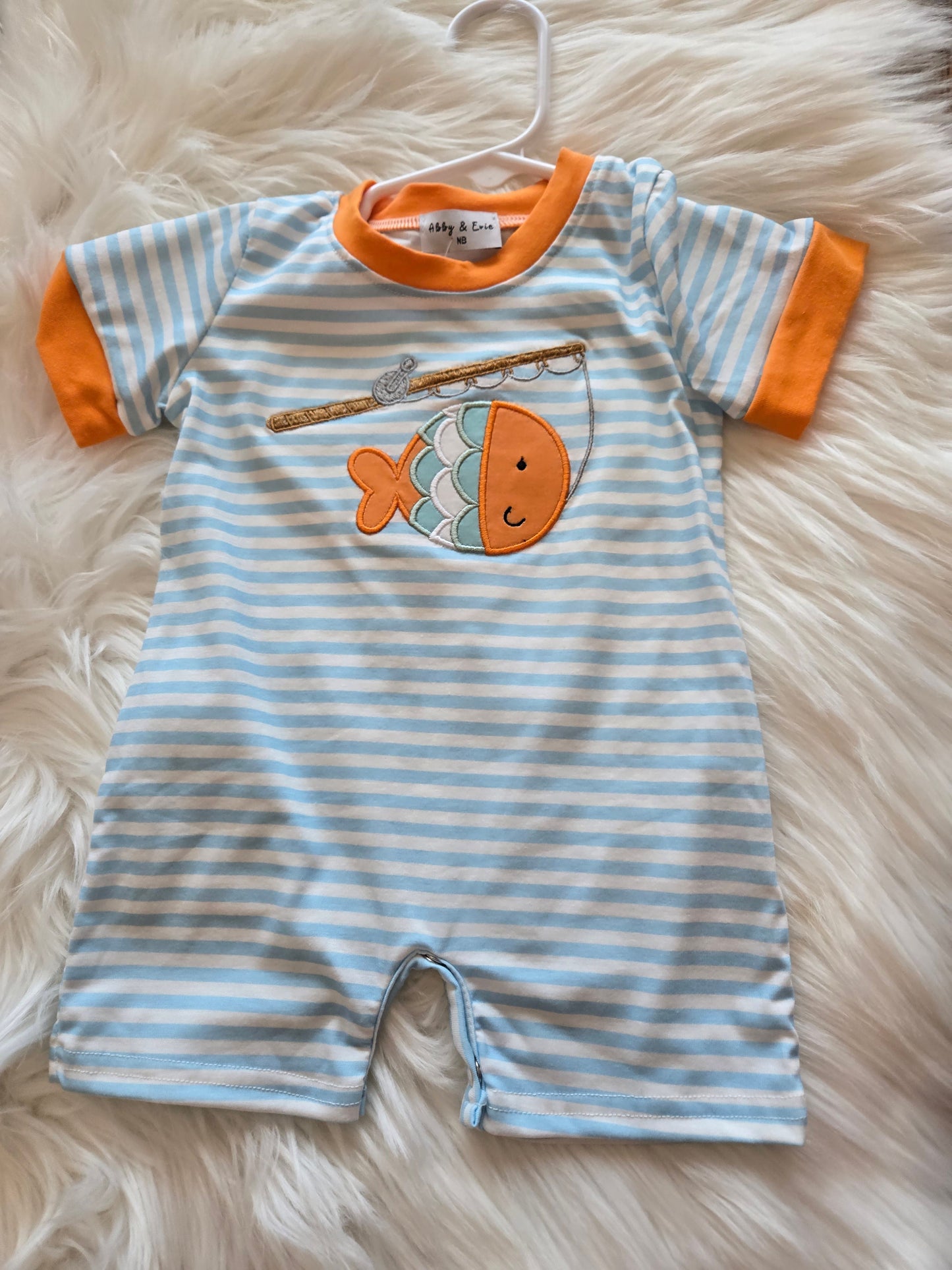 Blue Stripe Go Fishing Applique Boy Bubble Honeydew