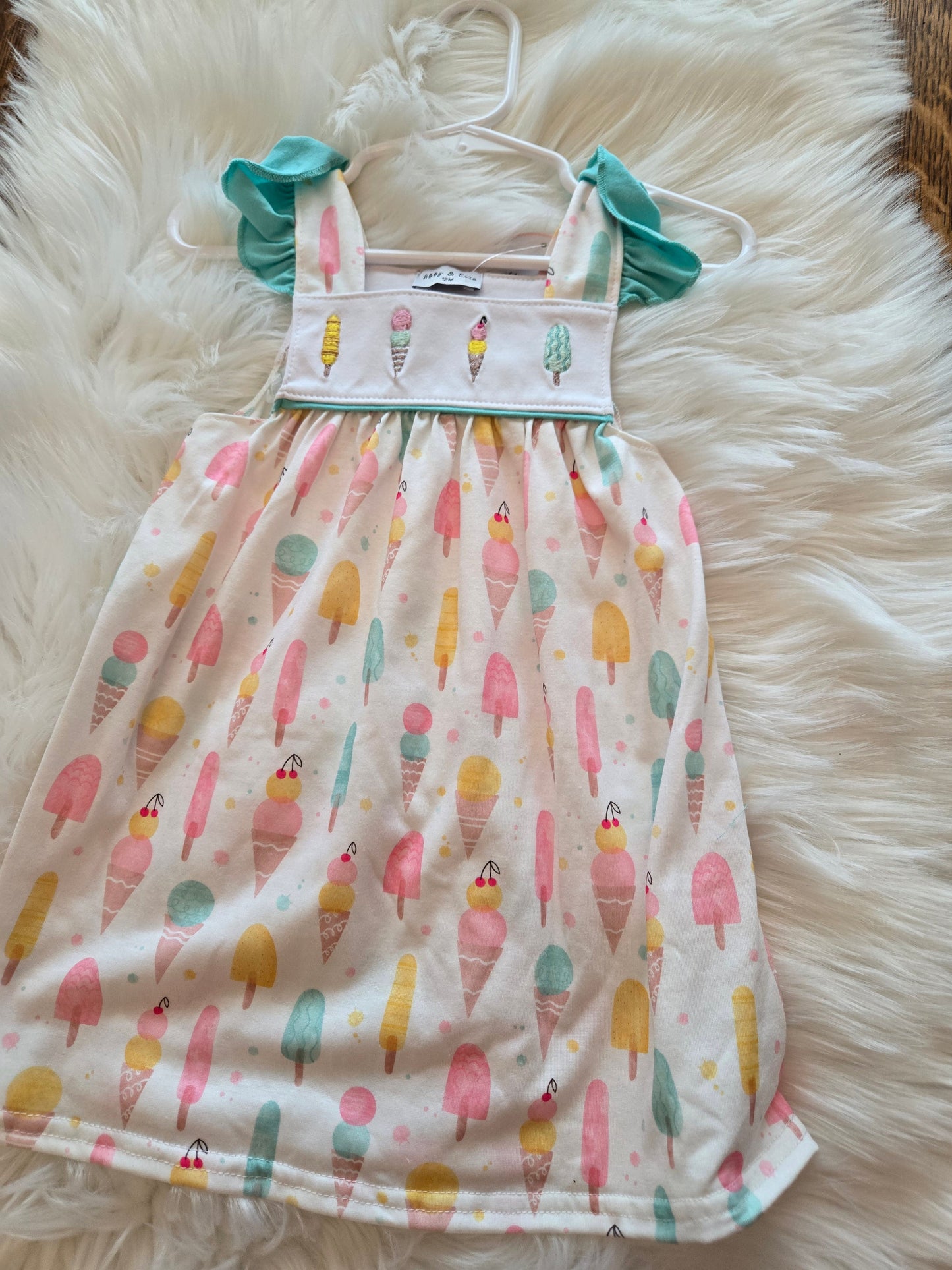 Mint Ice Cream Embroidery Girl Dress Honeydew
