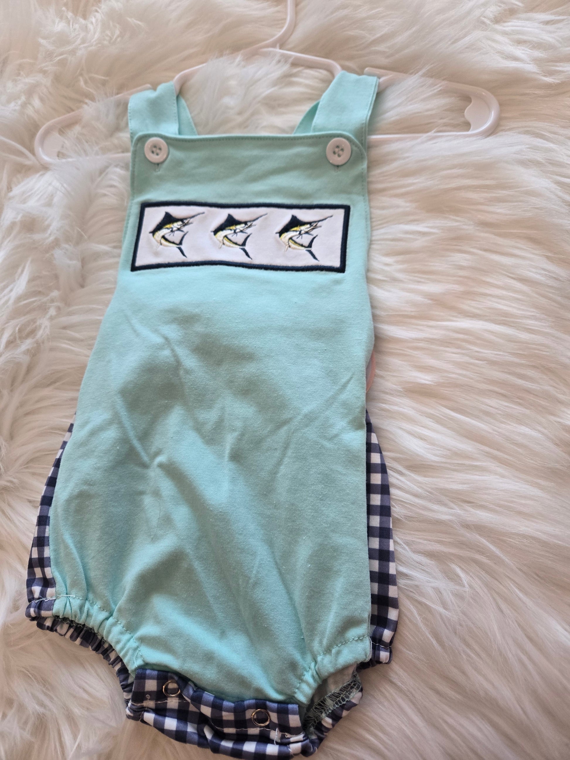 Blue Swordfish Embroidery Boy Bubble Honeydew