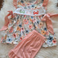 Floral coral crab girls short set Honeydew