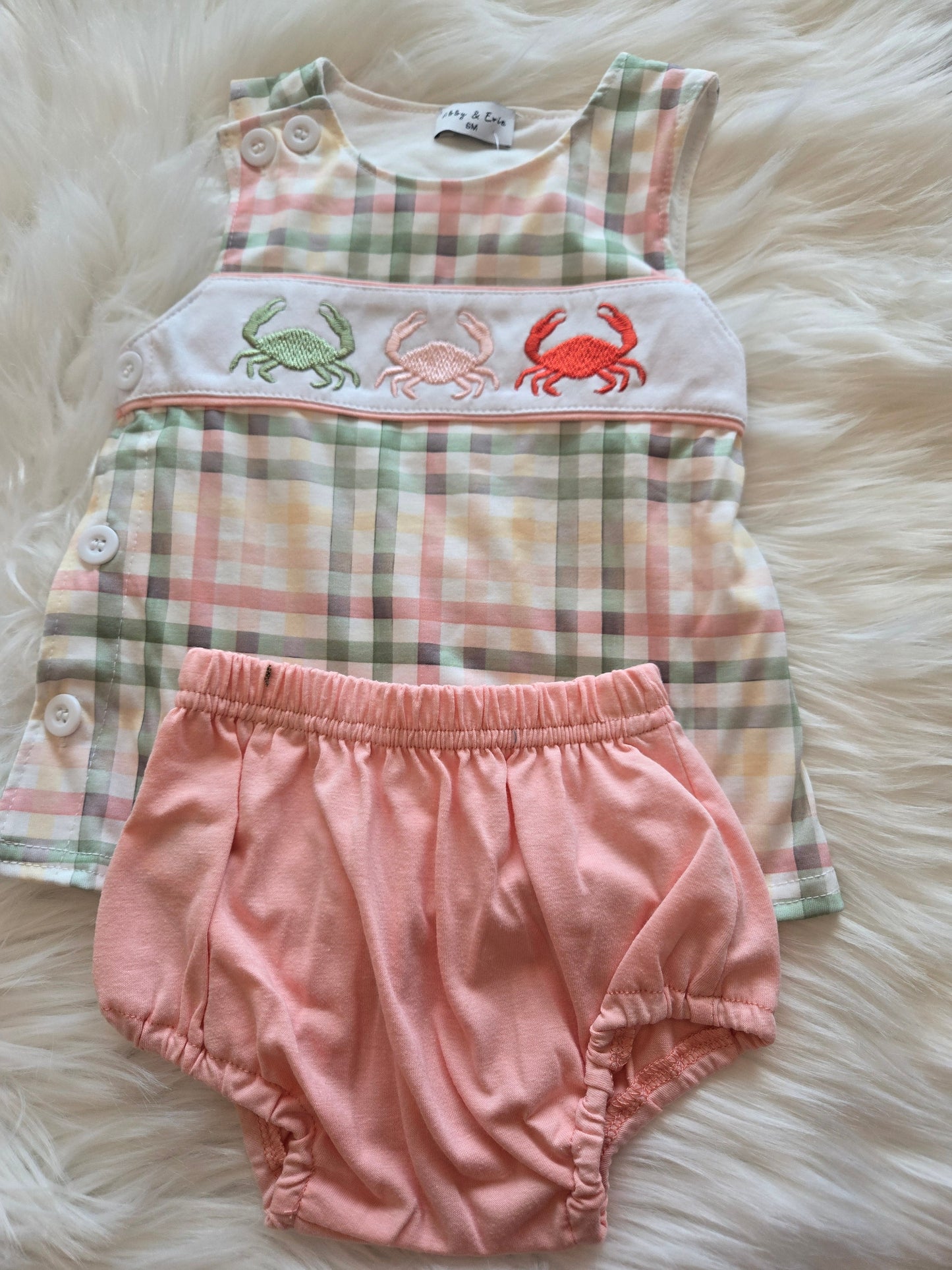 Plaid coral crab boy diaper set Honeydew