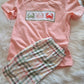 Plaid coral crab boy short set Honeydew