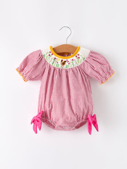 Autumn Smocked Chicken Embroidered Girl Bubble Rylee Faith